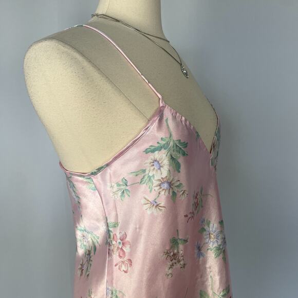 Mini Slip Dress Size Medium Pink Pastel Floral Silky Lingerie Coquette Feminine - Picture 4 of 15